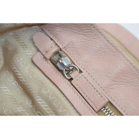Prada Color Block Pink and Beige Suede Canvas and Leather Satchel - Picture 7 of 10